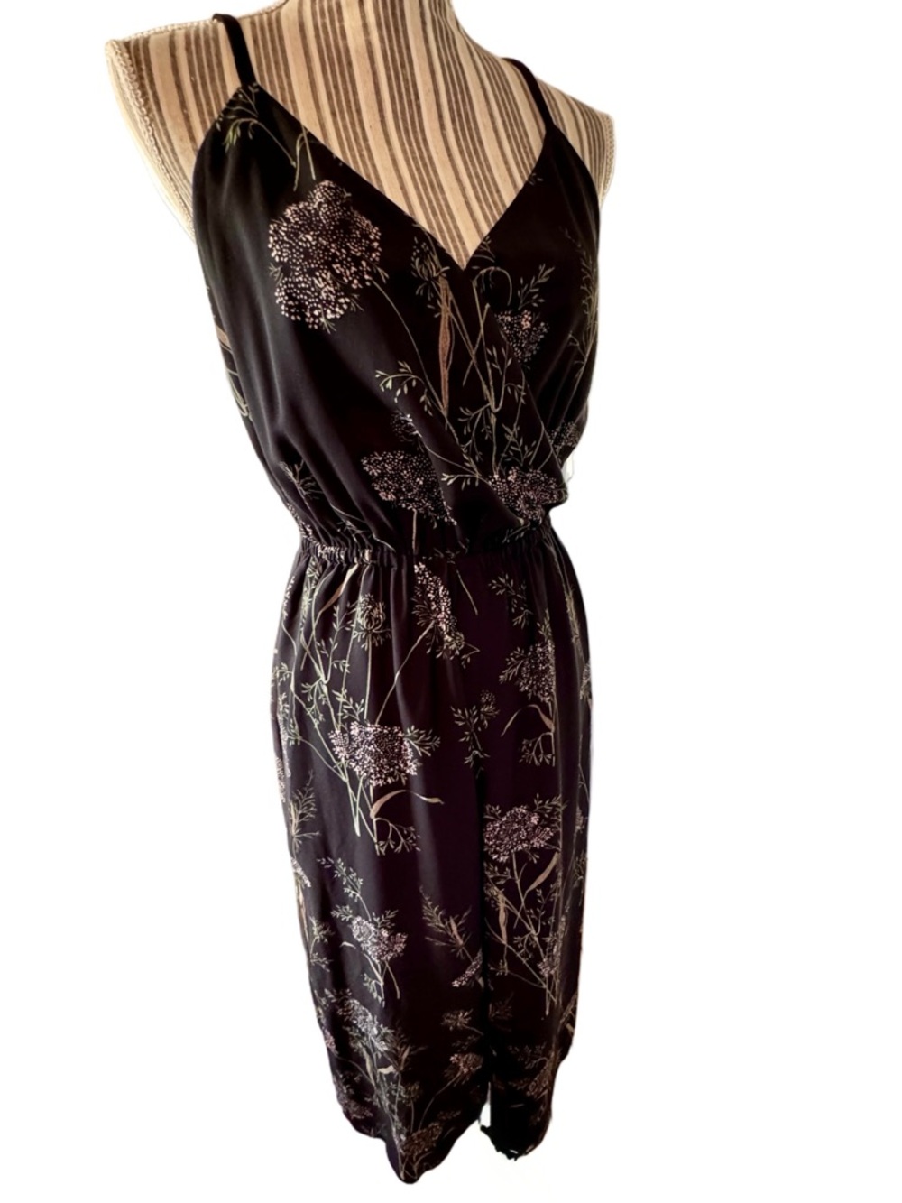 Wilfred Black Floral Jumpsuit cropped leg fully lined adjustable straps size S